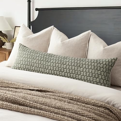 Long Floral Print Lumbar Throw Pillow Covers 14×36 Sage Green (36" x 14" (Pack of 2) / Mosstone)