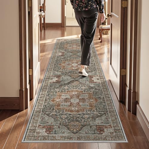 Kitchen Runner Rug Non Slip Washable Rugs 2.5x8 (Grey / 2'6" x 8' (Runner))