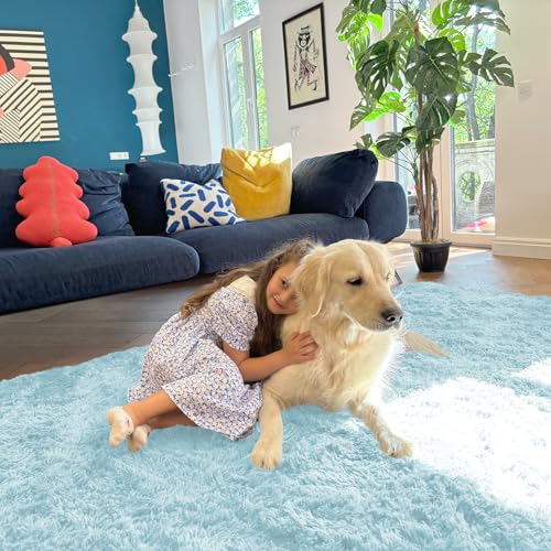 2x6 Machine Washable Runner Rugs for Hallway (2x6 Ft / Light Blue)