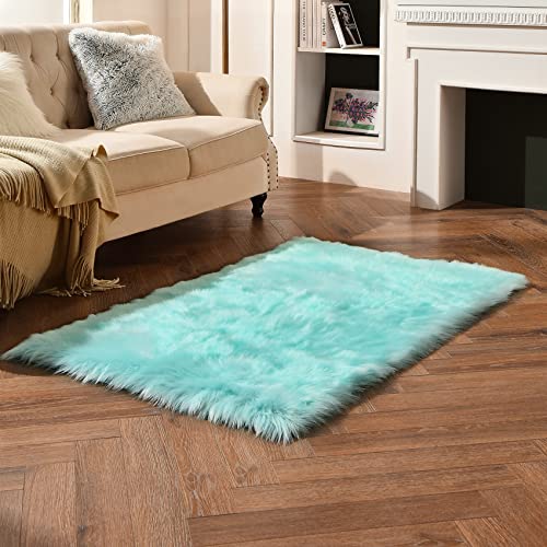 Turquoise Blue Faux Sheepskin Fur Rug 3x5 ft (Turquoise Blue / 3' x 5' (Rectangular))