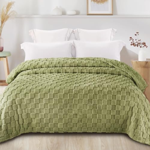 3D Checkered Fleece Twin Blanket for Bed (Olive Green / Twin (60"x80"))