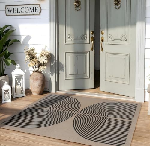 Modern Rainbow Easy Jute Rug (3' x 5' (Rectangular) / Nature/Black Rainbow)