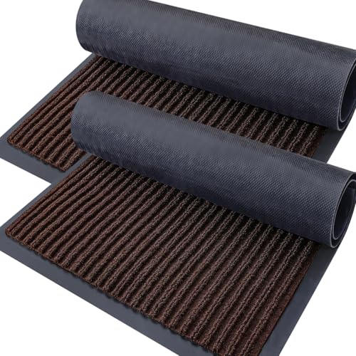 2 Pack Front Door Mats 35x23 (Brown / 35" x 23")