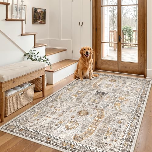 Area Rug 3x5 Washable Vintage Entry Rugs for Bedroom (Brown/Gold / 3' x 5' (Rectangular))