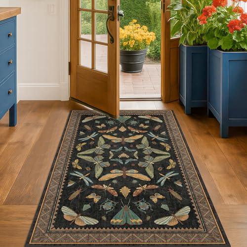 Black Front Door Mat Indoor Entrance Non Slip Washable (3' x 4' (Rectangular) / Black / Multi)