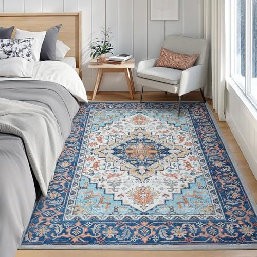 6x9 Area Rugs for Living Room Bedroom (Floral Blue / 6' x 9' (Rectangular))