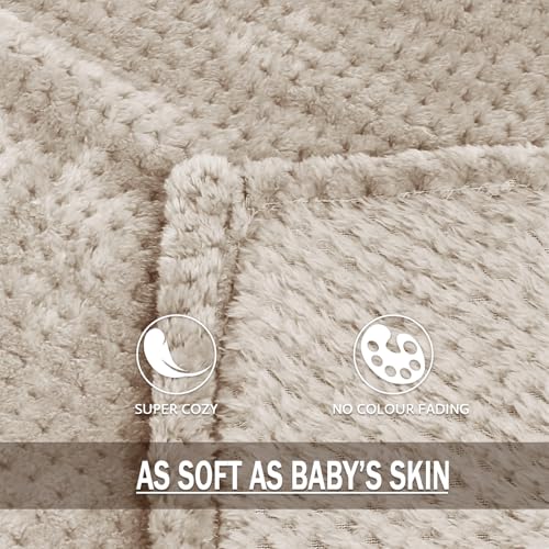 Soft Waffle Fleece Bed Blanket Queen Size (Tan / 90x90 in)