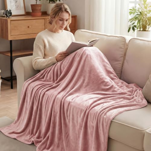 Soft Fleece Throw Blanket for Couch (Dusty Pink / Throw (50" x 60"))