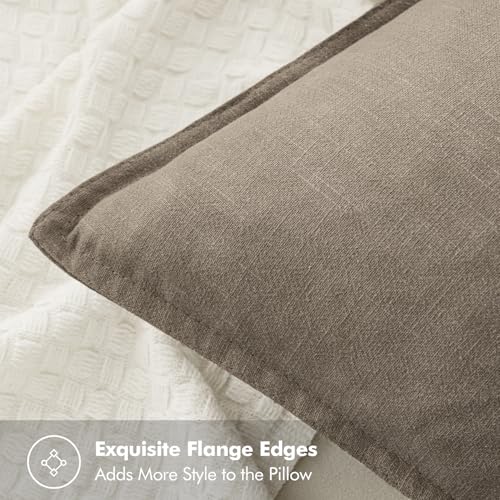 Decorative Linen Euro Sham Pillow Covers 24x24 Inch Tan Taupe (Tan Taupe / 24" x 24" (Pack of 2))