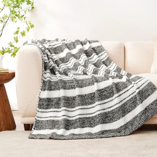 Heather Throw Blanket for Couch (Stripe Black / Throw (50"x60"))