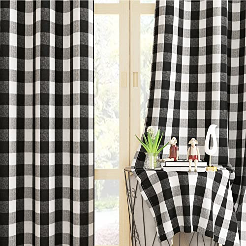 Buffalo Check Window Curtains 72 inches Long Living Room Cotton Curtain Panels Bedroom Plaid Gingham Farmhouse Decor Curtains Rod Pocket Kitchen Bathroom Basement 2 Panels Black White 52"x72" (52"W x 72"L (Pack of 2) / Black+white)