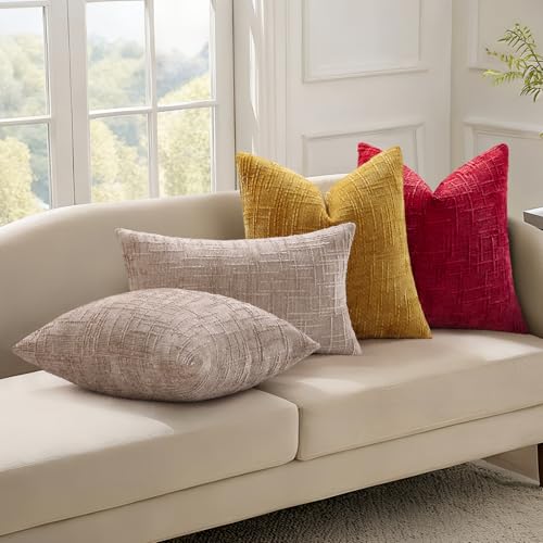 Textured Chenille Throw Pillow Covers 18x18 Set of 2 Red (Christmas Red / 18" x 18" (Pack of 2))