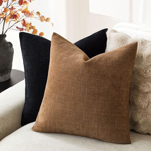 Solid Textured Chenille Throw Pillow Covers 20x20 Inch (20" x 20" (Pack of 2) / Bronze)