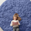 Denim Blue Round Rugs for Bedroom (8 Ft Round / Denim Blue)
