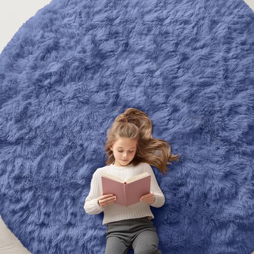 Denim Blue Round Rugs for Bedroom (8 Ft Round / Denim Blue)