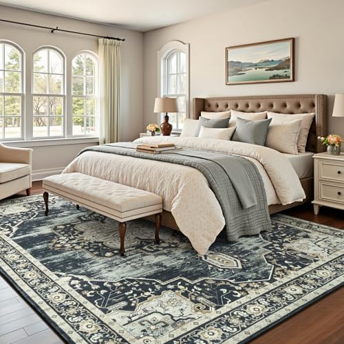 8x10 Washable Rugs Non (Medallion Black/Beige / 8' x 10' (Rectangular))
