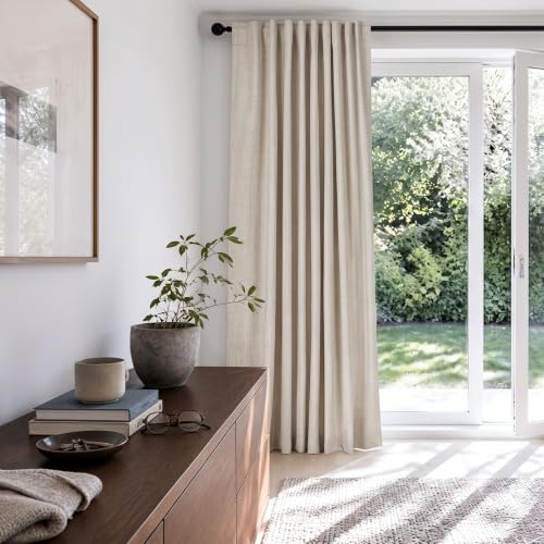 Linen Textured Total Blackout Sliding Door Curtains 84 Inches Long (Alba | Cream / 100"W x 84"L (Pack of 1))