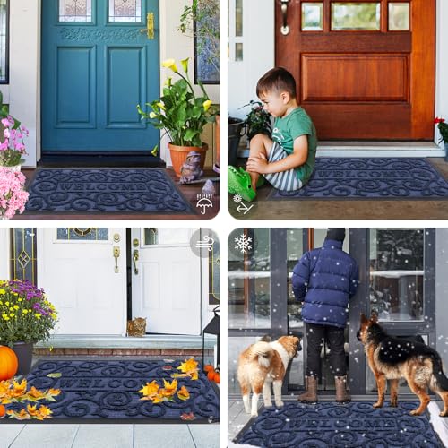 Front Door Mat Outside Entrance (Navy Blue / 29.5" X 17")