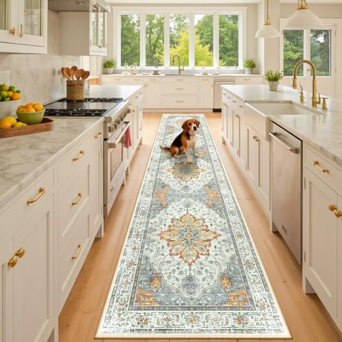 Washable Area Rug (Beige/Carbon Grey/Orange / 2' x 10' (Rectangular))