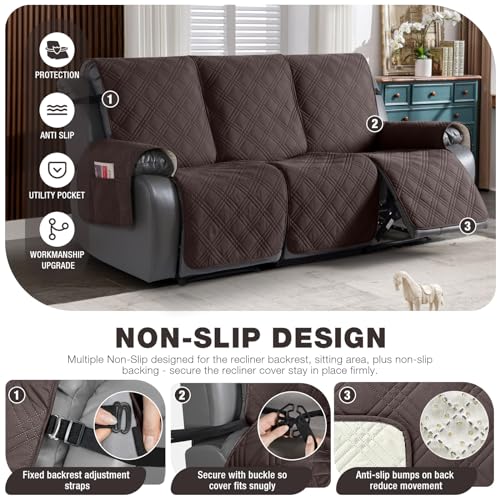 100% Waterproof Recliner Sofa Cover Non Slip Couch Cover for 3 Seat Reclining Sofa (Chocolate / 3 Seater Standard)