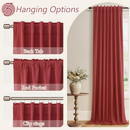 Red 100% Blackout Linen Curtains 84 Inch Length 2 Panels Set for Living Room Bedroom Back Tab (Red / 52"W x 84"L (Pack of 2))