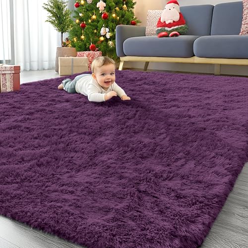 6x9 Machine Washable Large Area Rugs for Living Room (6x9 Ft / Dark Purple)