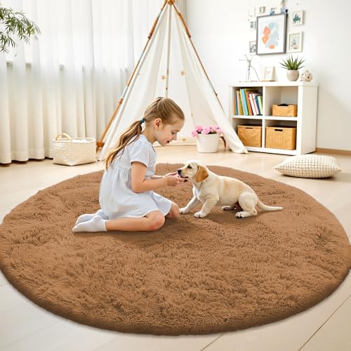 Khaki Round Rugs for Bedroom (8 Ft Round / Khaki)