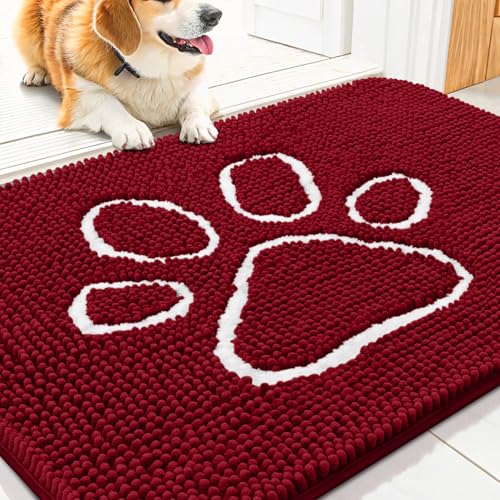 Dog Door Mat for Muddy Paws (30"X20" / Red and White)
