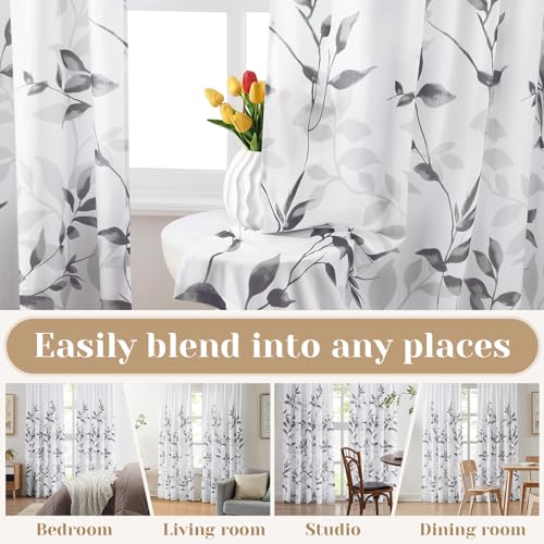 Light Grey and White Privacy Sheer Curtains (Leaves-light Grey / 52"W x 84"L (Pack of 2))