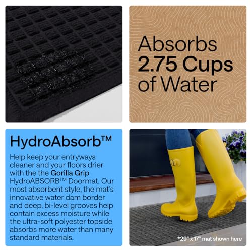 HydroABSORB Door Mat for Indoor Outdoor Use (Black / 72" X 24")