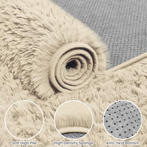 8x10 Fluffy Shag Area Rugs for Living Room Bedroom (Beige / 8' x 10' (Rectangular))