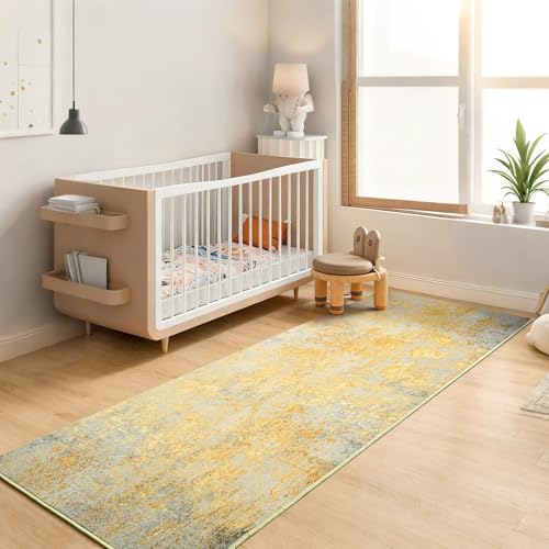 2x6 Rug Runners for Hallways Kitchen Runner Rug Non Slip Washable Long Runner Rugs with Rubber Backing Soft Abstract Carpet Runner for Hallways (Orange, Silver & Gray / 2' x 6' (Runner))