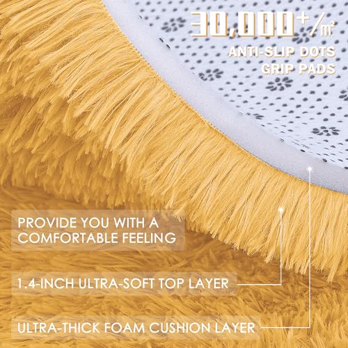 Mustard Yellow Round Rugs for Bedroom (8 Ft Round / Mustard Yellow)