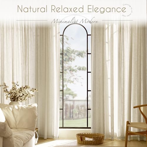 Faux Linen Beige Curtains 102 inches Long for Living Room Rustic Farmhouse Linen Drapes Semi Sheer Burlap Textured Canvas Cloth Curtain Panels Set of 2 Kahki Tan Colored (Linen / 52"W x 102"L (Pack of 2))