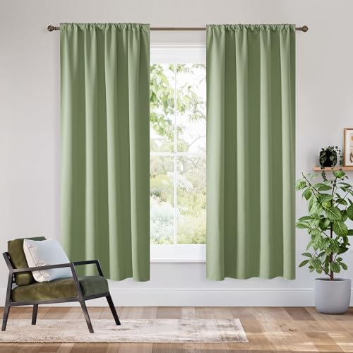 Bedroom Blackout Curtains 63 inches Long (100% Blackout - Sage Green / 62"W x 72"L (Pack of 2))