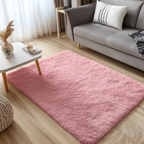 3x5 Machine Washable Small Bedside Rug (3x5 Ft / Pale Pink)