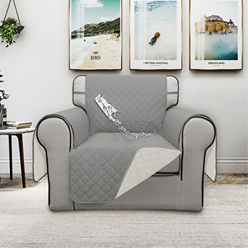 Double Protection 100% Waterproof Sofa Covers for Living Room (Light Gray/Ivory / Chair Small)