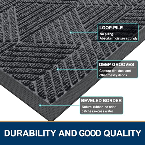 Front Door Mat Outside Entrance (Silver Grey / 29.5" X 17")