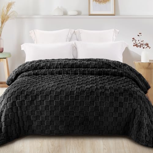 3D Checkered Fleece Twin Blanket for Bed (Black / Twin (60"x80"))