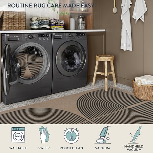 Modern Rainbow 2x8 Runner Rug (2'6" x 8' (Runner) / Nature/Black Rainbow)