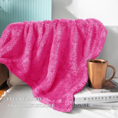 Fuzzy Plush Fleece Bed Blanket Queen Size (Hot Pink / 90x90 IN)