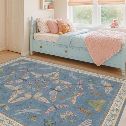 Blue Washable Kids Playroom Rug (5' x 7' (Rectangular) / Blue)