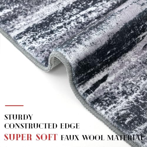 Modern Abstract 2x5 Runner Rug Non Slip Washable Kitchen Rugs (Black Grey White / 2' x 5' (Runner))