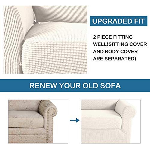2 Pieces Armchair Cover Chair Slipcovers with Arms Furniture Protector Cover Fit Width Up to 47 Inch (Small / Ivory)