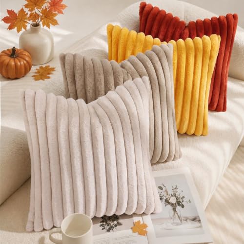Fall Faux Fur Throw Pillow Covers 26x26 Set of 2 Rust (Rust / 26" x 26" (Pack of 2))
