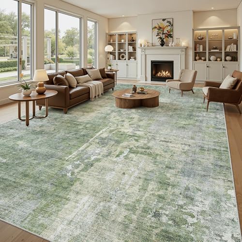 10x14 Area Rugs for Living Room Washable Rug Abstract Green (Green/Ivory / 10' x 14' (Rectangular))