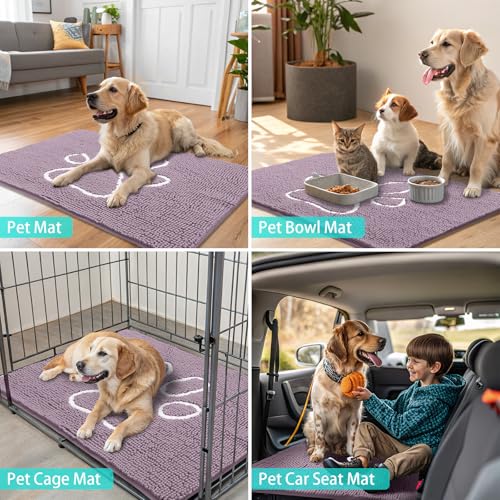 Dog Door Mat for Muddy Paws (40"X32" / Deep Plum and White)