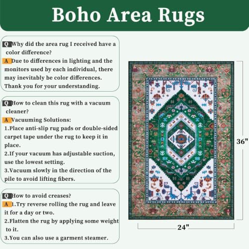 2x3 Washable Non Slip Boho Small Area Rug for Entryway (Green White/Multi / 2' x 3' (Rectangular))