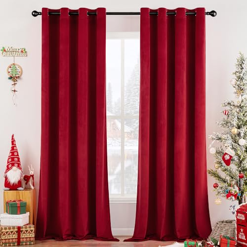 Velvet Curtains Christmas Red 52 x 108 Inch Length Set of 2 (Red / 52"W x 108"L (Pack of 2))