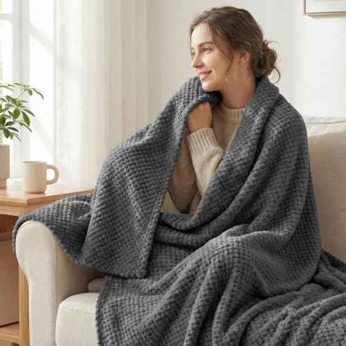 Large Waffle Fleece Throw Blanket for Couch (Gray / 50x70 in)